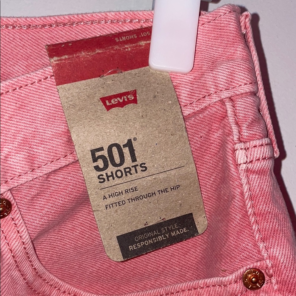 Levi's Pink Jean Shorts High-Waisted Distressed - Picture 3 of 6